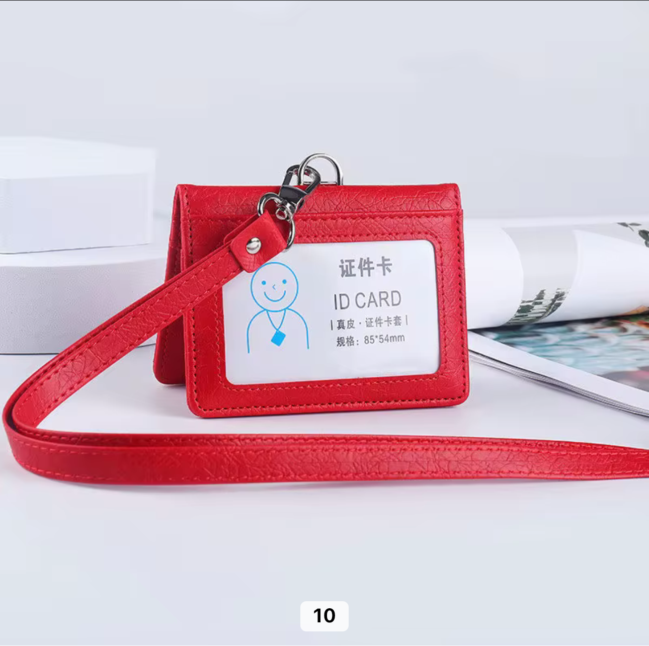 Porta badge in pelle rosso orizzontale 